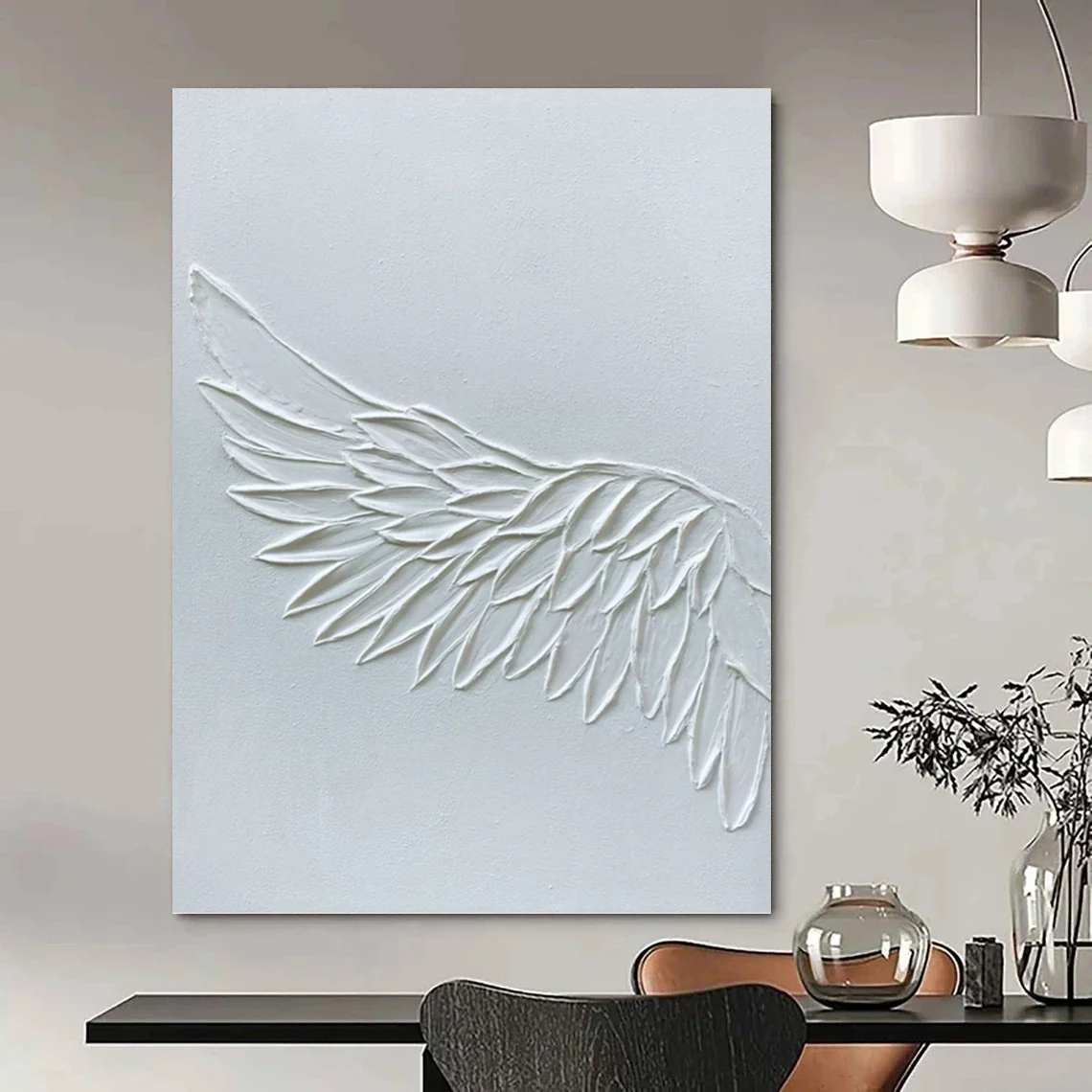 Sculptural Minimalist Wing - big framed canvas for hallway